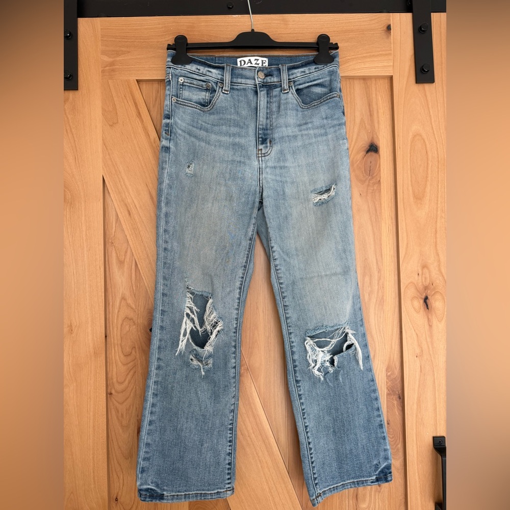 Daze High Rise Wide Ankle Jean, Distressed Crop Denim, 28